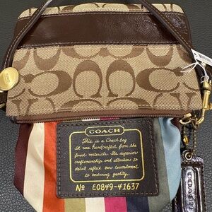 Coach Signature Canvas Wristlet with Legacy Lining NWT